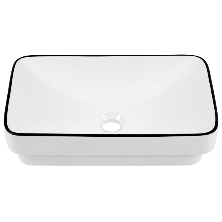White and Black Ceramic Rectangular Above-Counter Vessel Sink