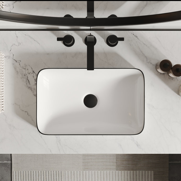 White and Black Ceramic Rectangular Above-Counter Vessel Sink
