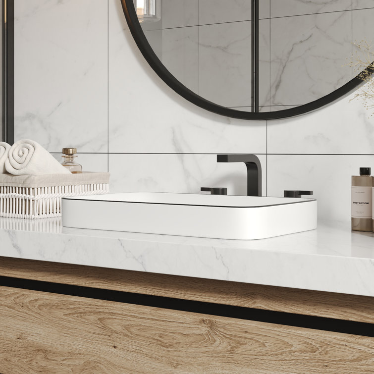 White and Black Ceramic Rectangular Above-Counter Vessel Sink