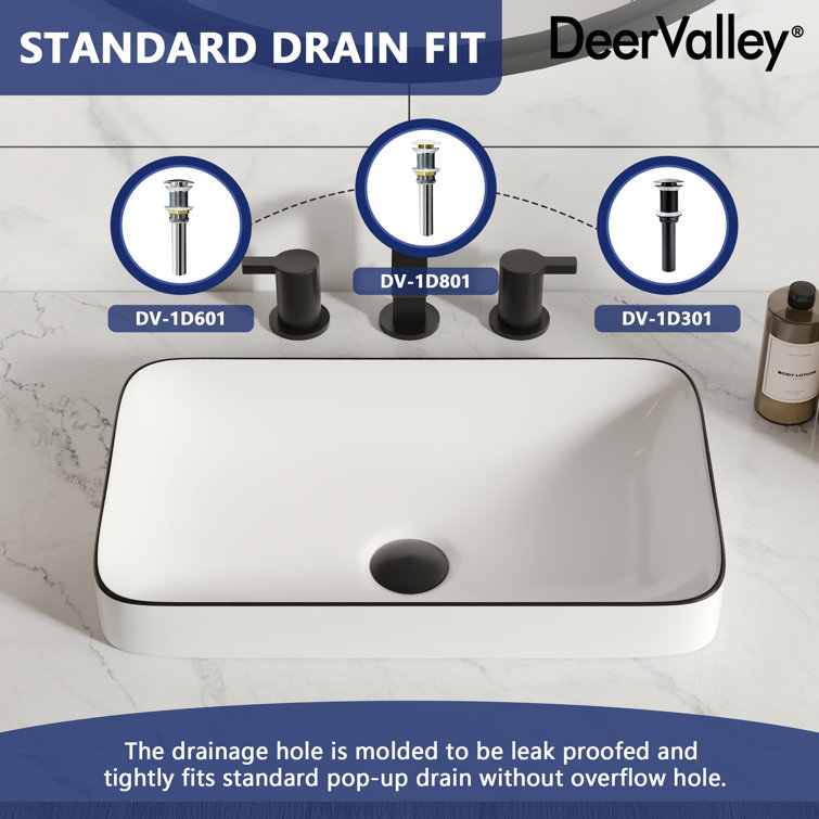 White and Black Ceramic Rectangular Above-Counter Vessel Sink