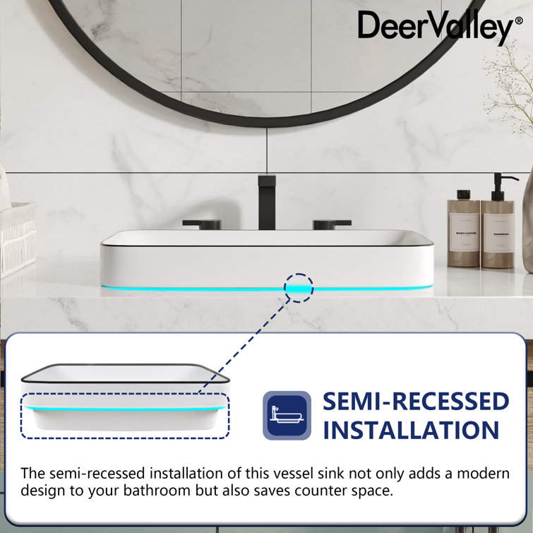 White and Black Ceramic Rectangular Above-Counter Vessel Sink