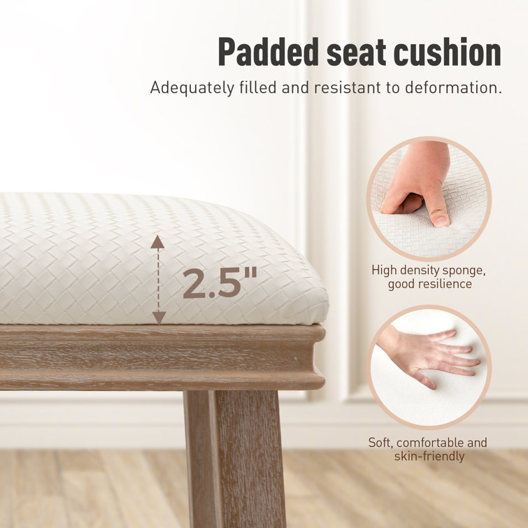 24'' Brown Solid Wood Backless Counter Stools with White Upholstered Seat, Set of 2