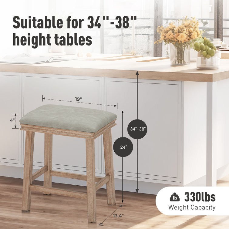 Light Gray Faux Leather Upholstered Backless Counter Stools with Solid Wood Frame