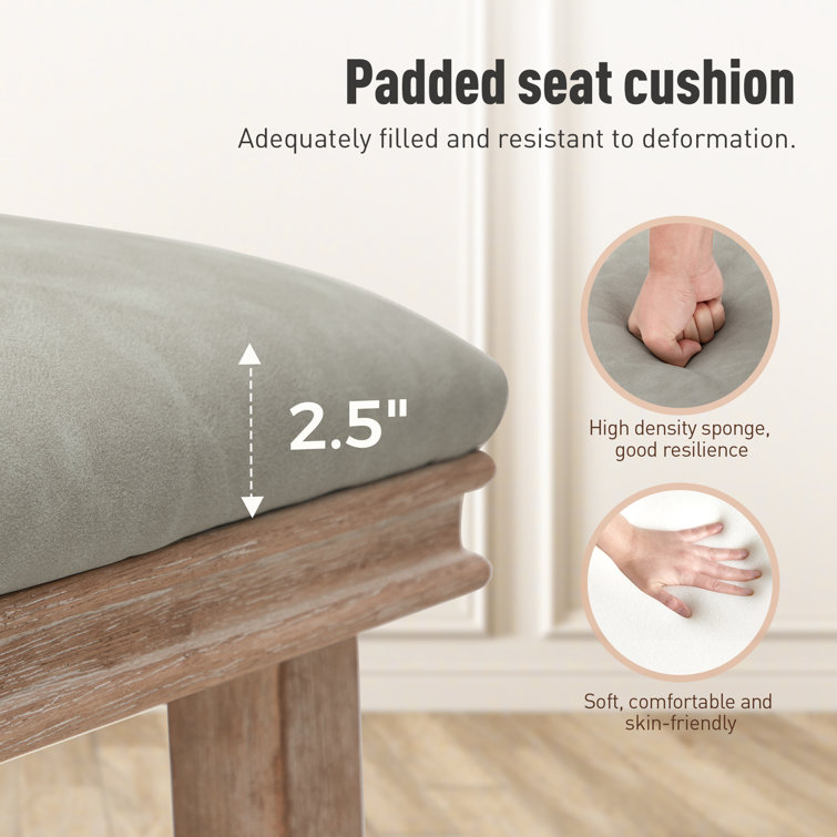 Light Gray Faux Leather Upholstered Backless Counter Stools with Solid Wood Frame