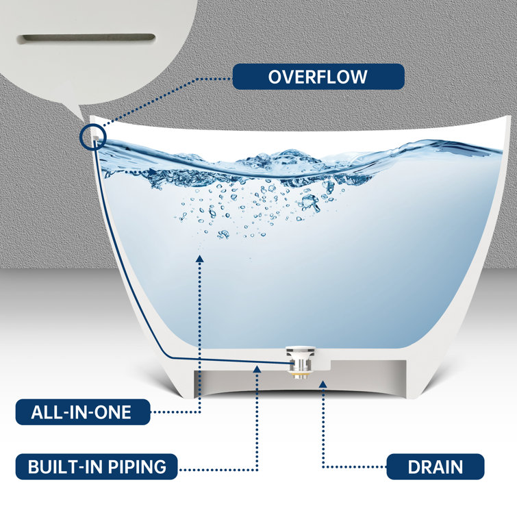 67'' White Solid Surface Freestanding Soaking Bathtub