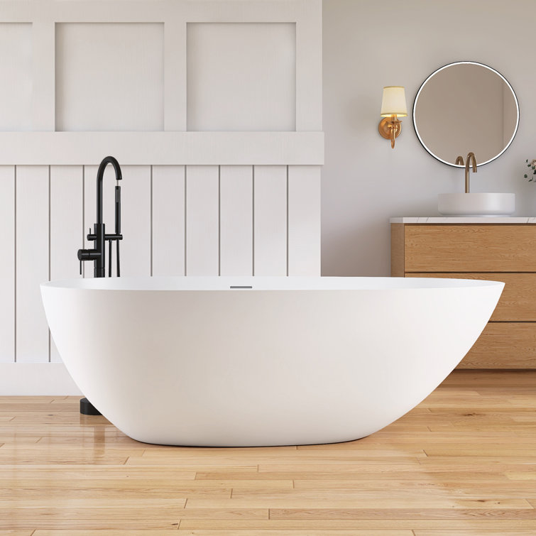 67'' White Solid Surface Freestanding Soaking Bathtub