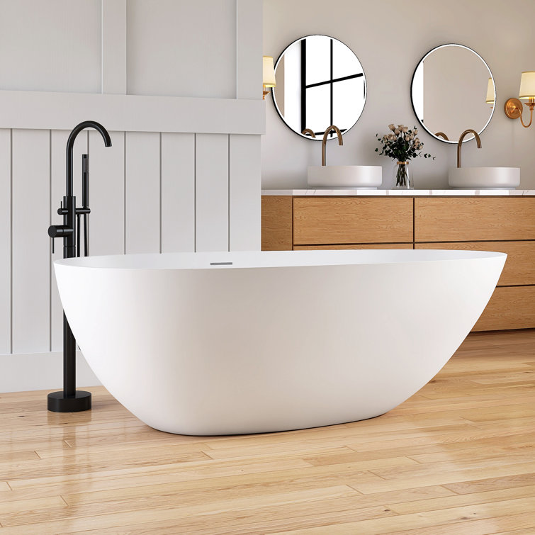 67'' White Solid Surface Freestanding Soaking Bathtub