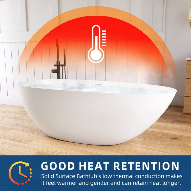67'' White Solid Surface Freestanding Soaking Bathtub