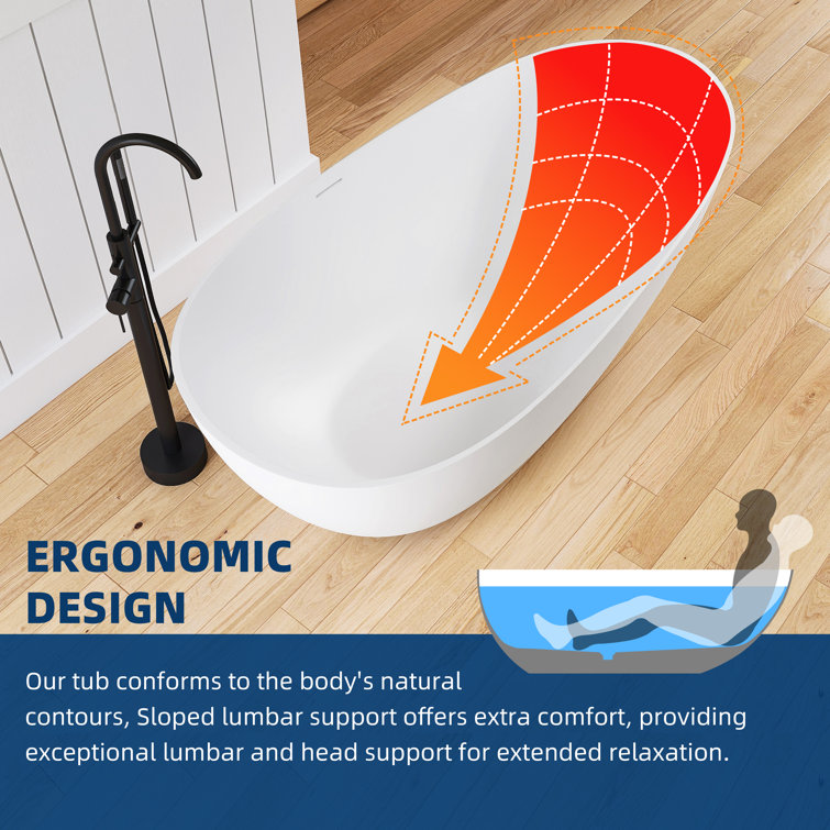 67'' White Solid Surface Freestanding Soaking Bathtub