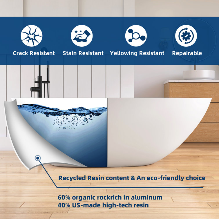 67'' White Solid Surface Freestanding Soaking Bathtub