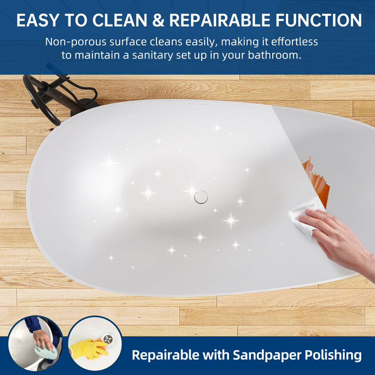 67'' White Solid Surface Freestanding Soaking Bathtub