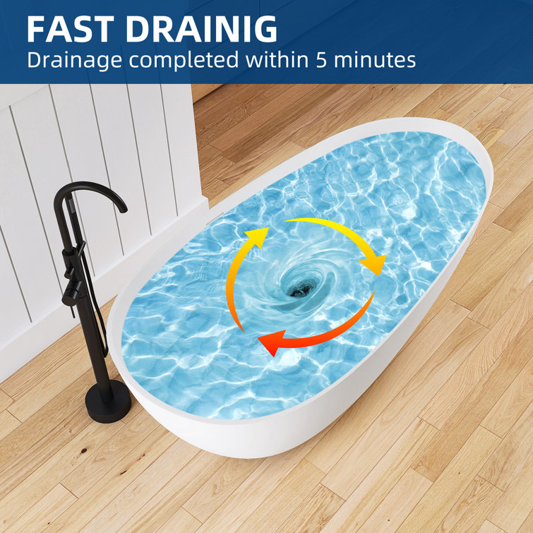 67'' White Solid Surface Freestanding Soaking Bathtub