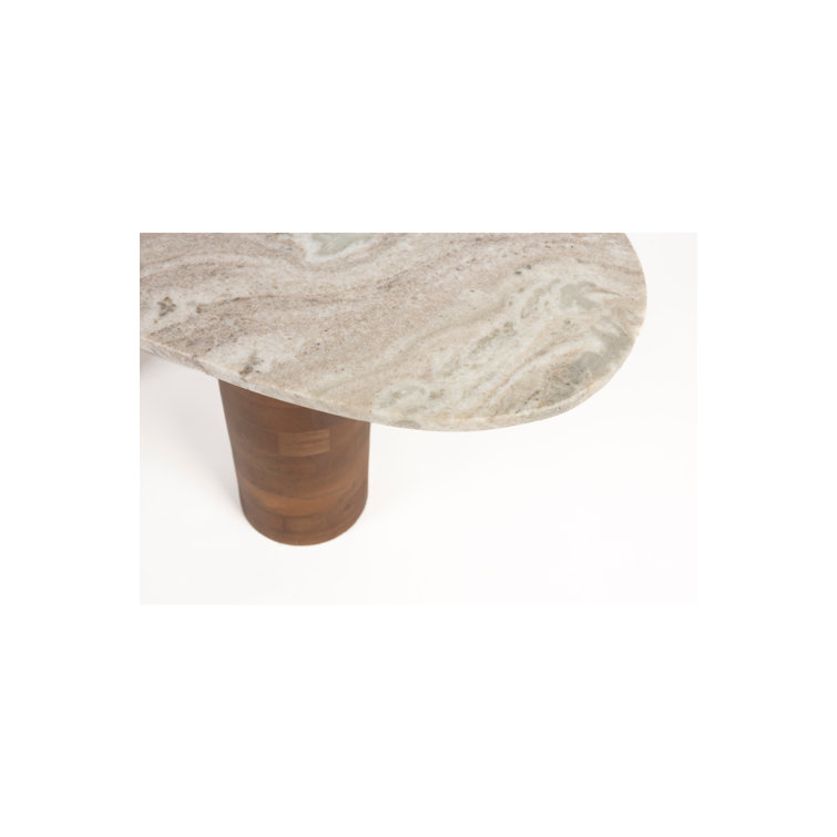 Cream Oval Marble Coffee Table with Acacia Wood Legs