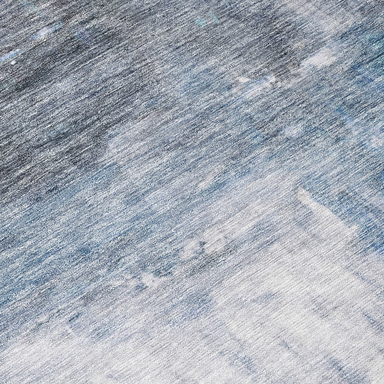 Blue Flat Woven Synthetic Washable Rectangular Rug 1'8" x 2'6"