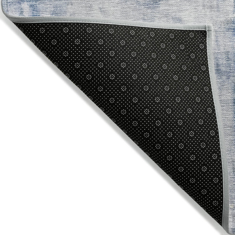Blue Flat Woven Synthetic Washable Rectangular Rug 1'8" x 2'6"