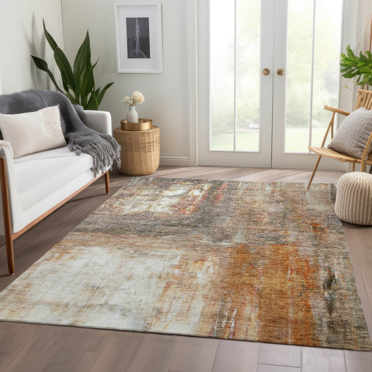 Copper Rectangular Washable Synthetic 5' x 7' Area Rug