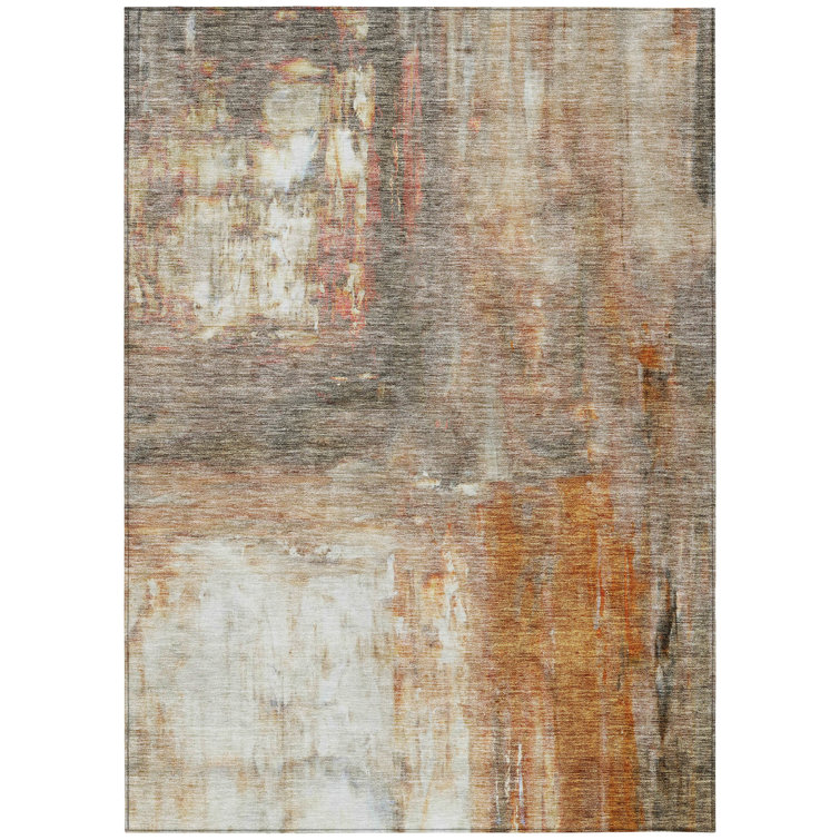 Copper Rectangular Washable Synthetic 5' x 7' Area Rug