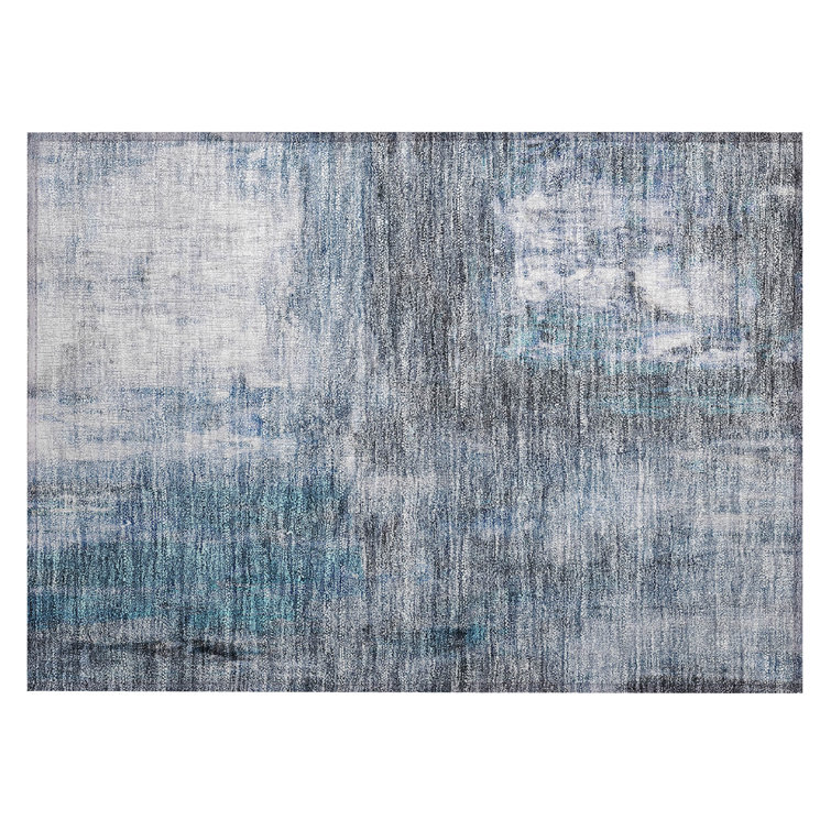 Blue Flat Woven Synthetic Washable Rectangular Rug 1'8" x 2'6"