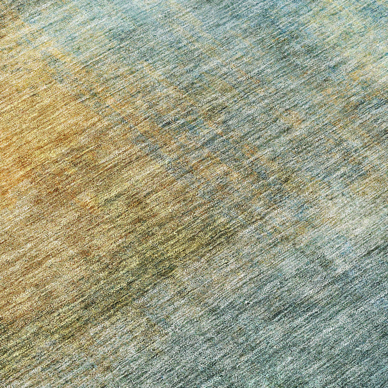 Blue Gradient Synthetic Washable Rectangular Area Rug