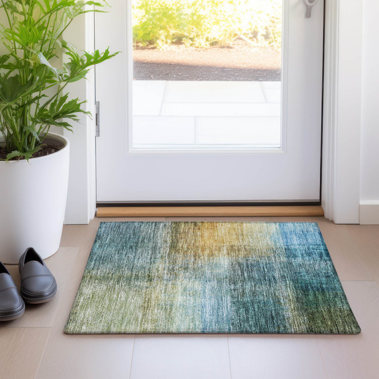 Blue Gradient Synthetic Washable Rectangular Area Rug