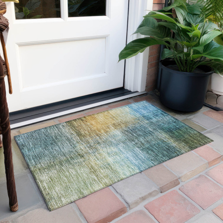 Blue Gradient Synthetic Washable Rectangular Area Rug