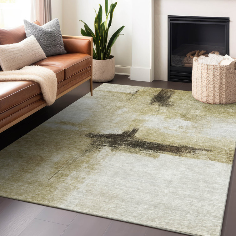 Wheat Synthetic Rectangular Washable Non-Slip 5' x 7' Rug