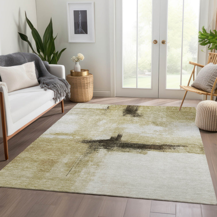 Wheat Synthetic Rectangular Washable Non-Slip 5' x 7' Rug