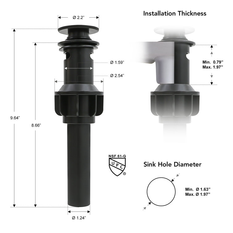 Matte Black ABS Plastic Pop-Up Sink Drain with Overflow