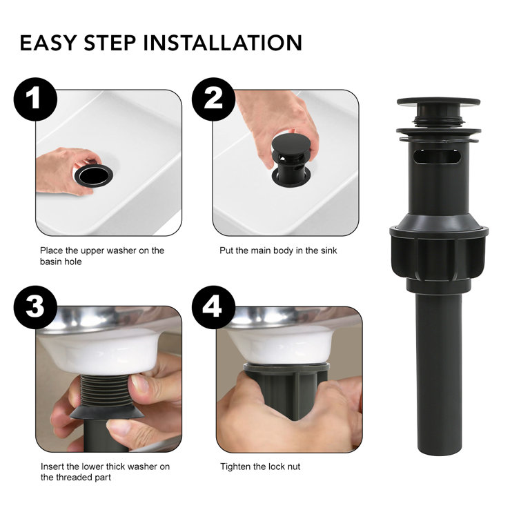 Matte Black ABS Plastic Pop-Up Sink Drain with Overflow