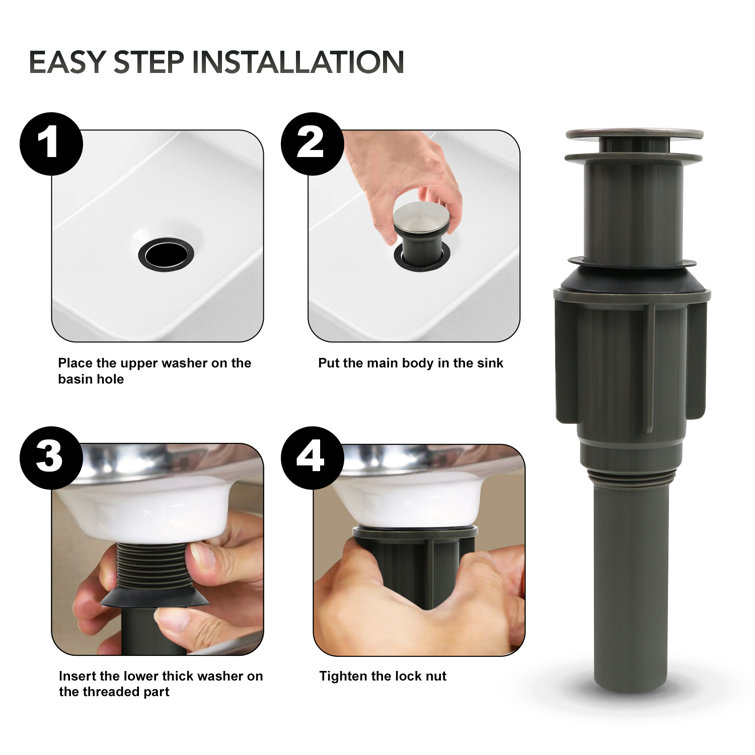 Brushed Nickel ABS Bathroom Sink Pop-Up Drain Assembly