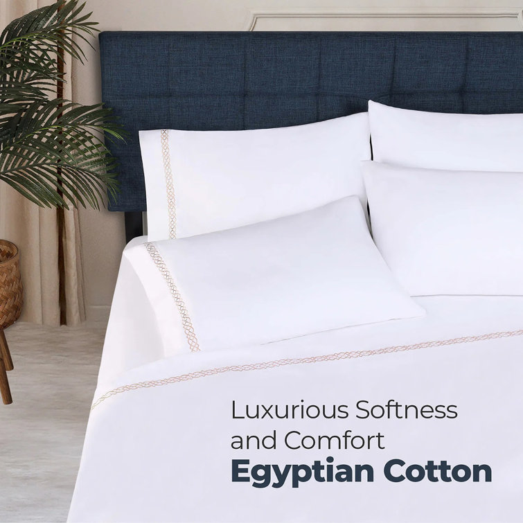 White-Charcoal Egyptian Cotton Embroidered Standard Pillowcases