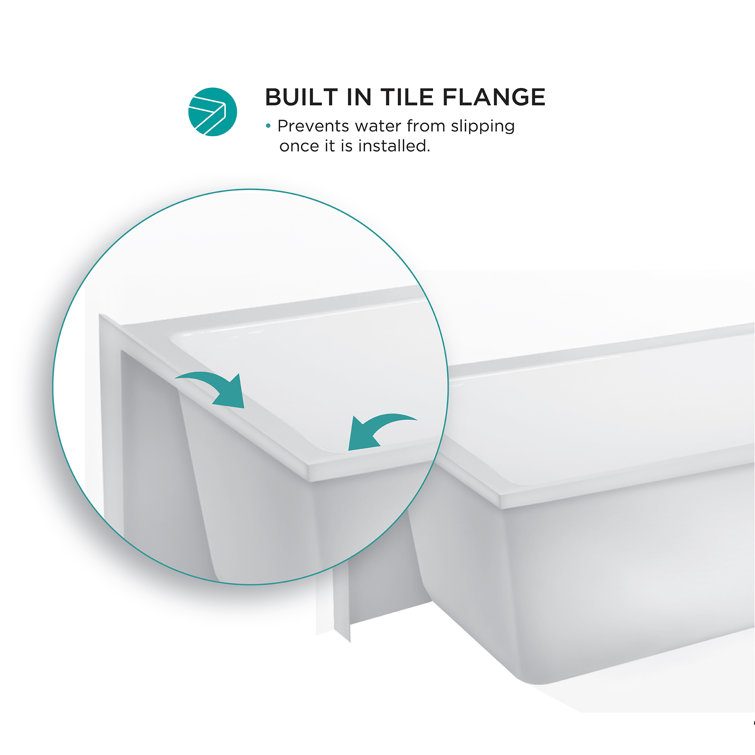Glossy White Acrylic Alcove Soaking Bathtub with Apron Front