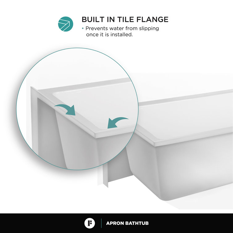 White Acrylic Drop-In Soaking Bathtub with Apron