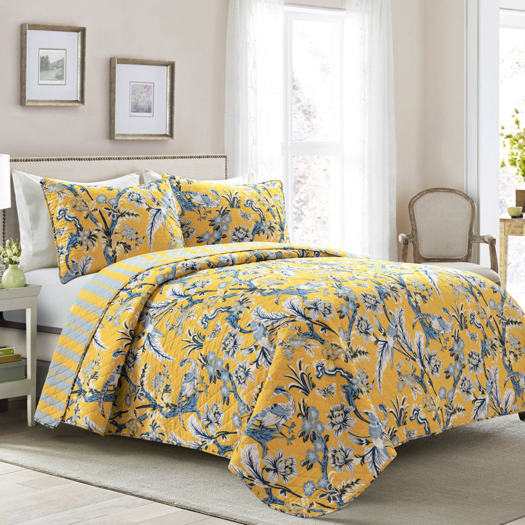 Yellow and Blue Reversible Cotton Full Quilt Set