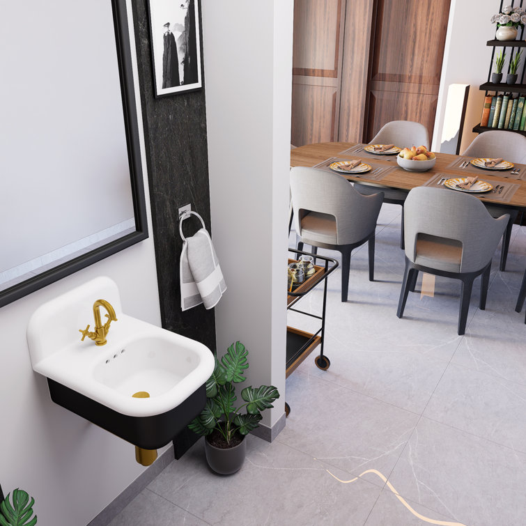 Victorian 13.58'' White and Black Ceramic Wall-Mount Sink