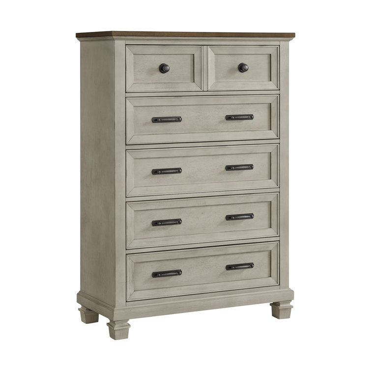 Bloomfield King Panel 3PC Bedroom Set in Washed Stone and Medium Brown Wood
