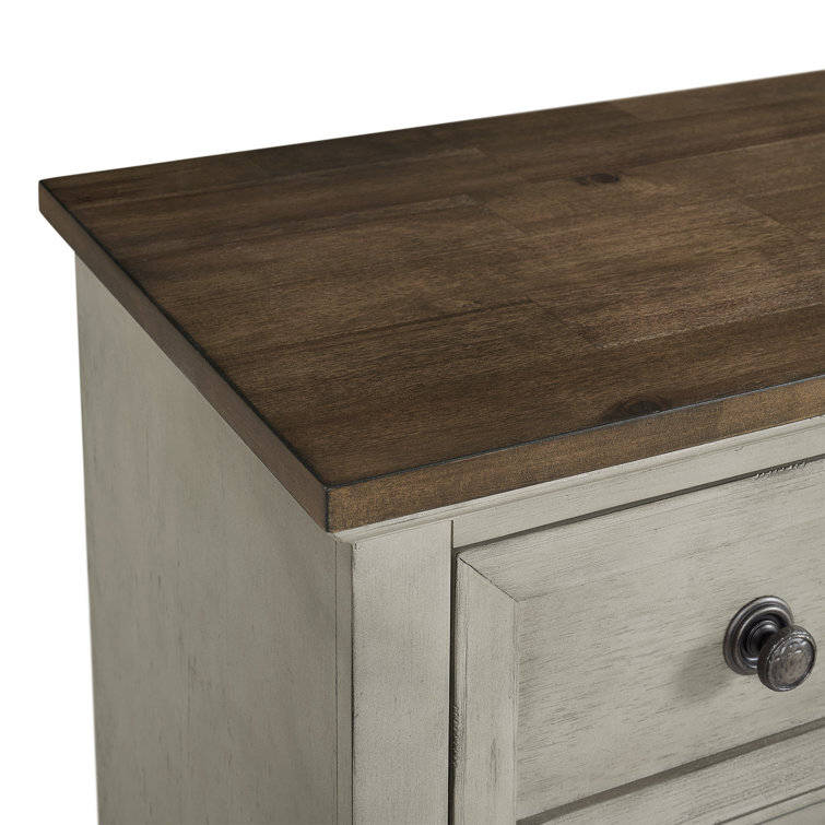 Bloomfield King Panel 3PC Bedroom Set in Washed Stone and Medium Brown Wood