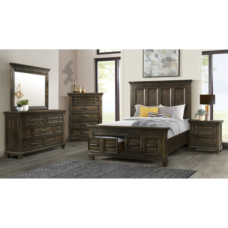 Windom Dark Brown King Storage 5PC Bedroom Set with USB Port
