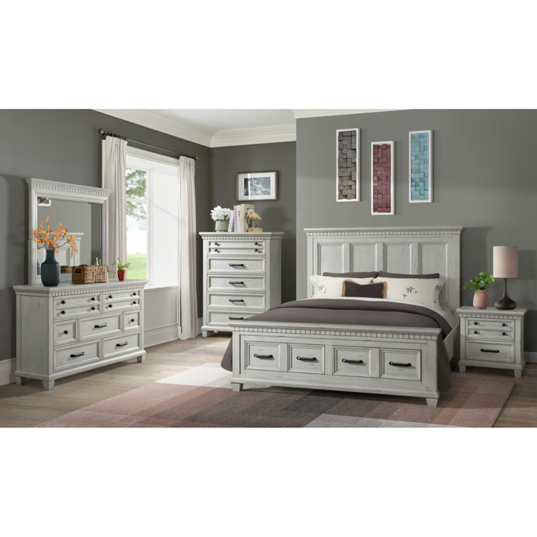 Antique White 7-Drawer Dresser with Mirror and Felt Lined Drawers
