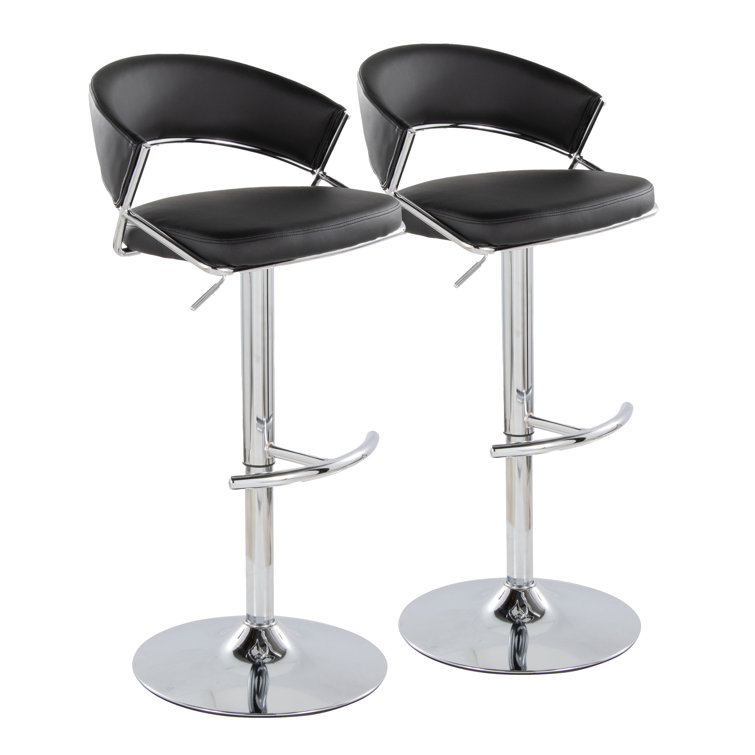 Adjustable Black Faux Leather and Chrome Swivel Barstool Set