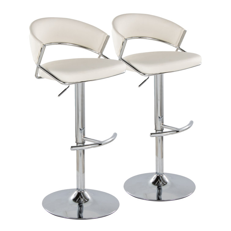 White Faux Leather Adjustable Swivel Bar Stools with Chrome Base