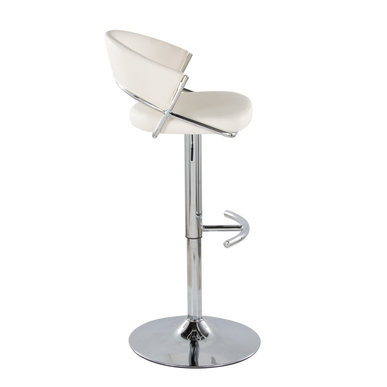 White Faux Leather Adjustable Swivel Bar Stools with Chrome Base