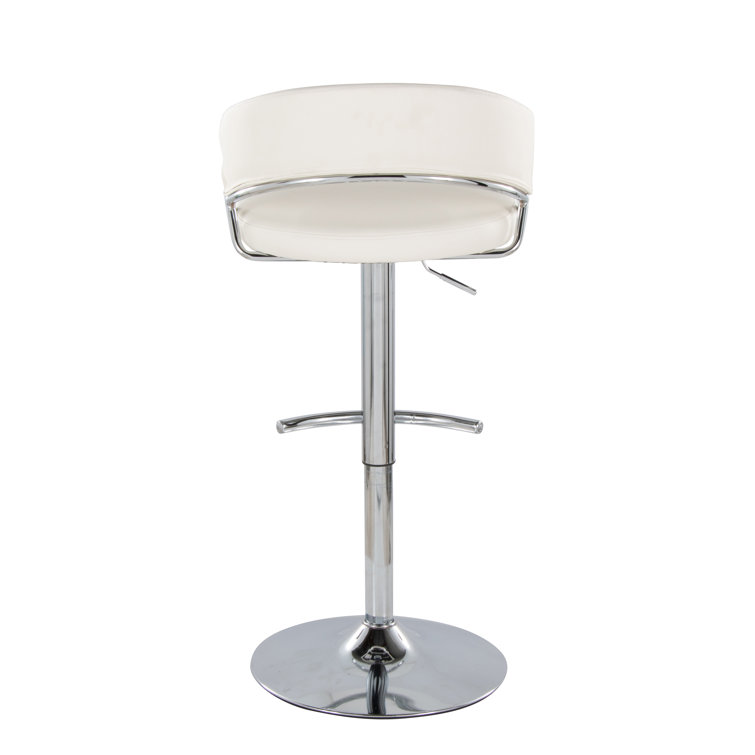 White Faux Leather Adjustable Swivel Bar Stools with Chrome Base