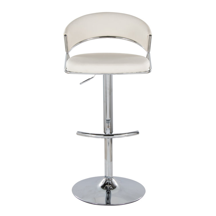 White Faux Leather Adjustable Swivel Bar Stools with Chrome Base