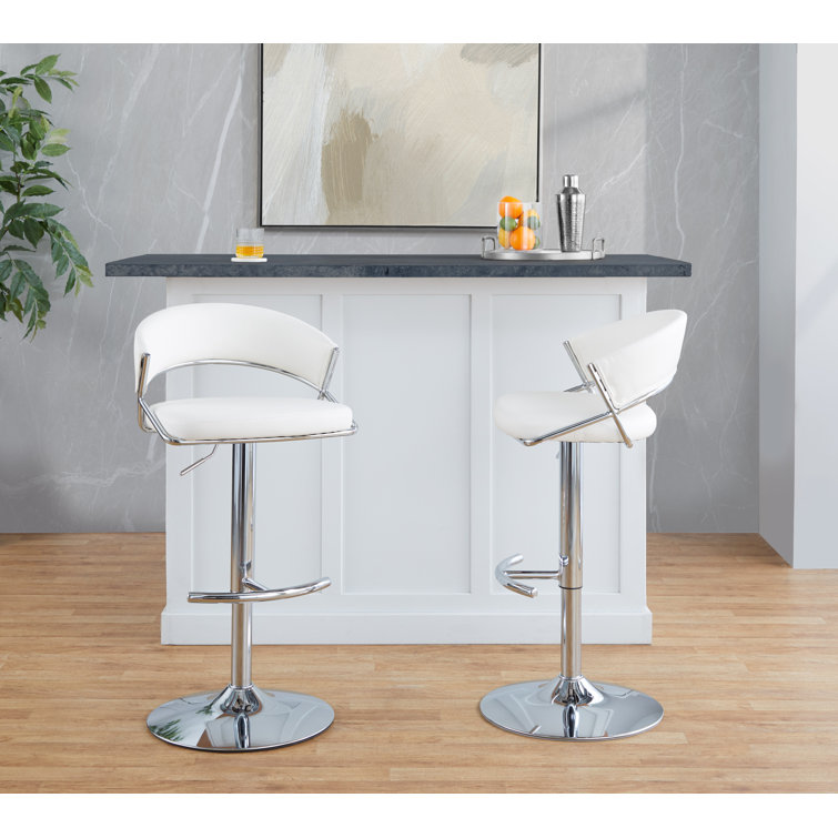 White Faux Leather Adjustable Swivel Bar Stools with Chrome Base