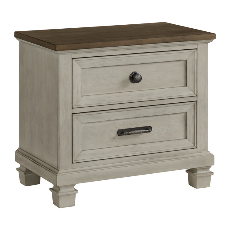 Bloomfield King Panel 3PC Bedroom Set in Washed Stone and Medium Brown Wood