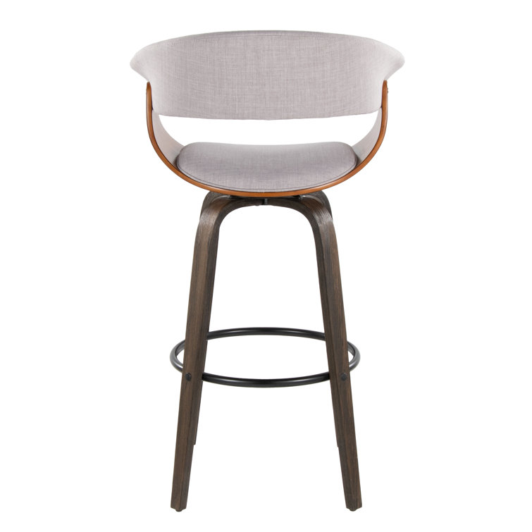 Gray and Walnut Swivel Barstool with Cushioned Seat, Set of 2