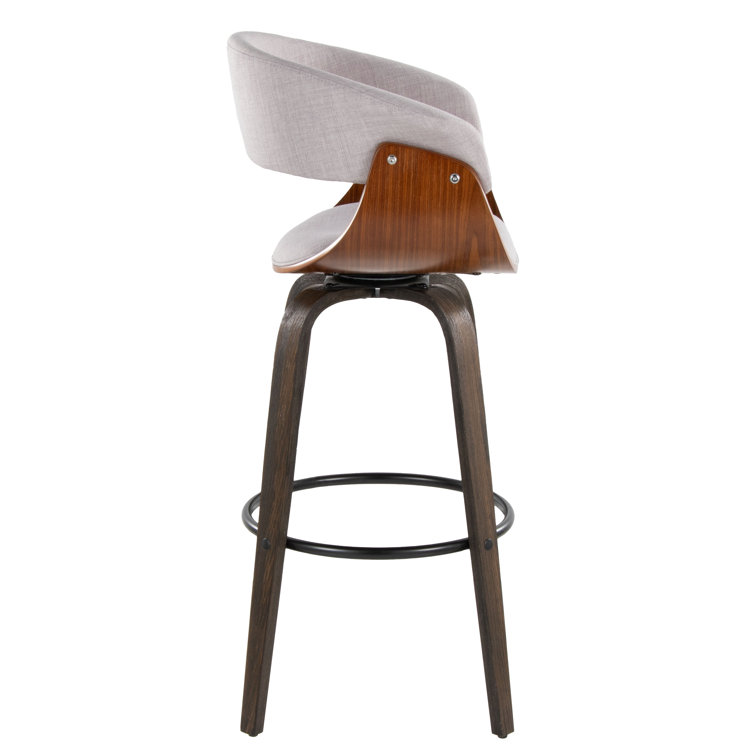 Gray and Walnut Swivel Barstool with Cushioned Seat, Set of 2