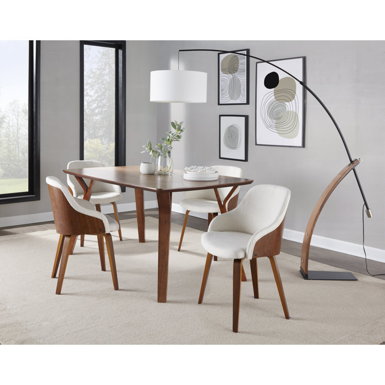 Cream Faux Leather Upholstered Arm Chair with Wood Legs
