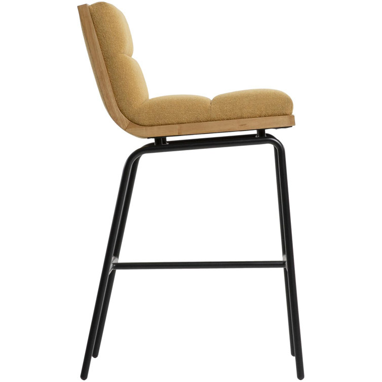 Black Metal Saddle Bar Stool with Brown Upholstered Seat